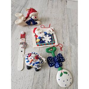 snowman vintage ornament set baby rattle Santa